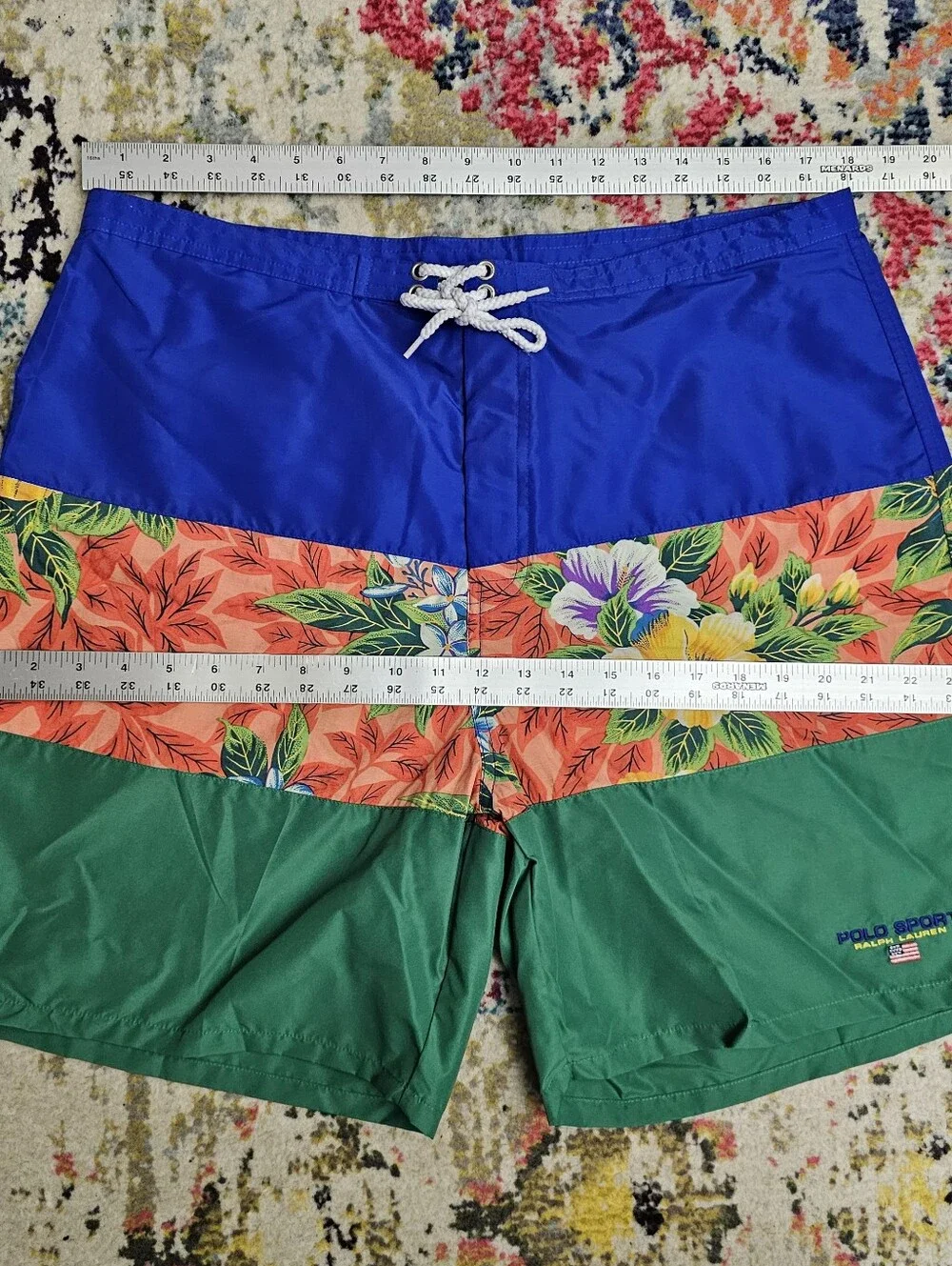POLO SPORT RALPH LAUREN Nylon Swim Trunks Mens Large Board Shorts Floral Block